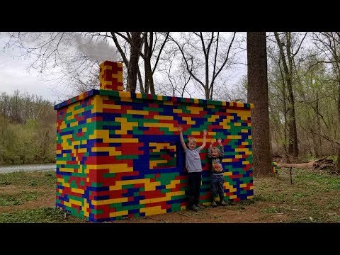 Lego Fishing Cabin - Building & Camping in Lego Fort- Survival Shelter Challenge