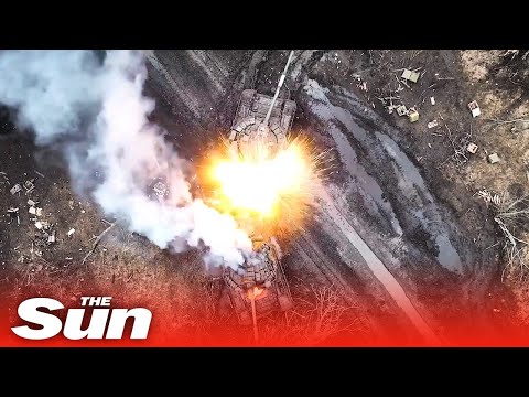 Ukrainian drones blow up Russian tanks in huge explosion
