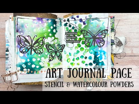 Art Journal Page using a Stencil a & Watercolour Powders | New, Fun and Addictive