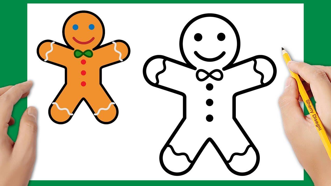 Come disegnare un omino di pan di zenzero natalizio | Disegno di Natale