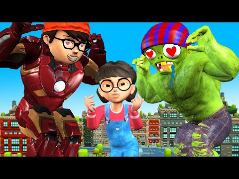 Nick IronMan Transform Hulkbuster Hero Love Tani vs Giant Zombie - Scary Teacher 3D Funny Animation