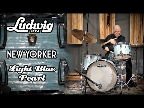 Ludwig 22/13/15/6.5x14" VIDEO Classic Maple New Yorker Drum Set w/ Atlas Rail - Light Blue Oyster RARE Pearl image 23