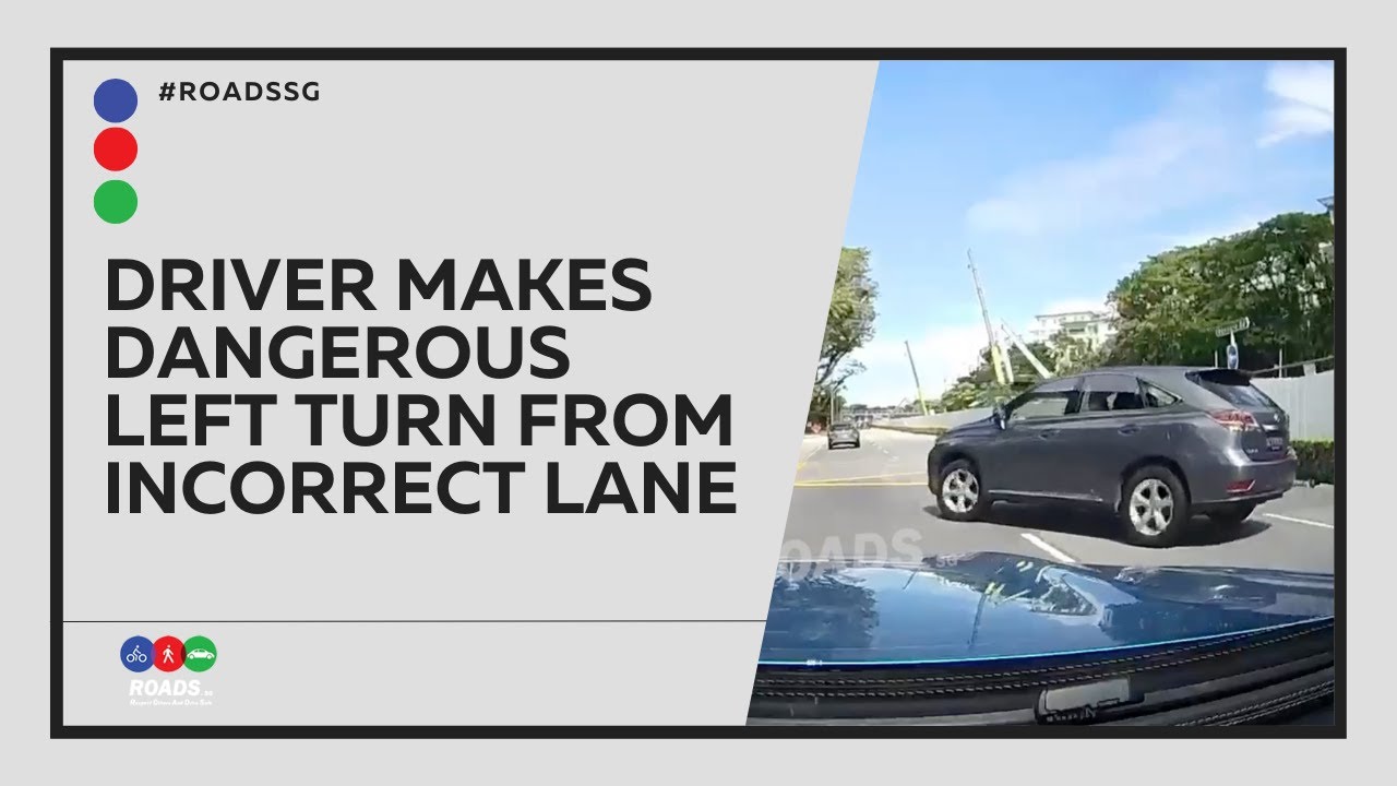 Driver Makes Dangerous Left Turn from Incorrect Lane
