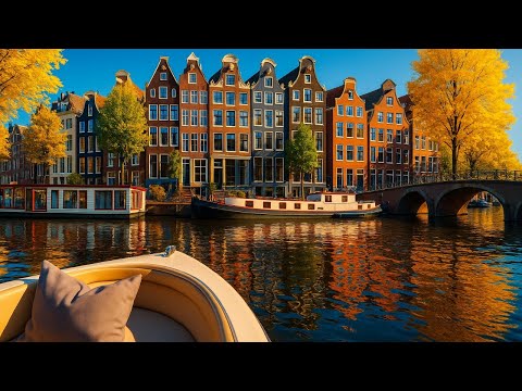 Amsterdam Canal Boat Ride 4K – Relaxing Music & Peaceful City Views | Virtual Boat Tour