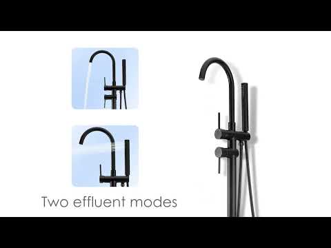 Floor Mount Bathtub Faucet Freestanding Tub Filler with Handheld Shower, Matte Black - LIVINGbasics