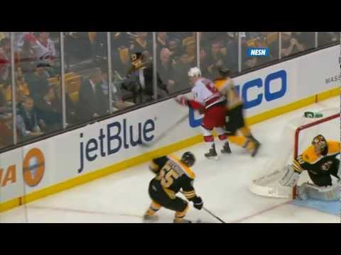 Dennis Seidenberg hits Jeff Skinner