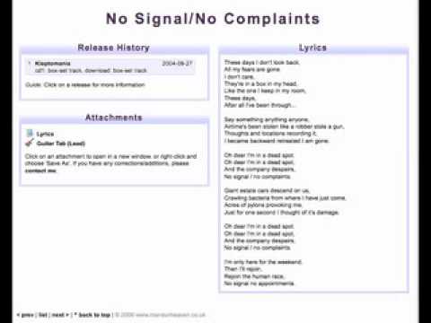Video thumbnail for No Signal/No Complaints