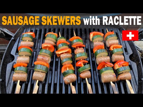 TASTE OF SWITZERLAND: Grilled Sausage and Peppers Skewers with Swiss Raclette