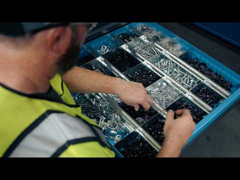 Load video: A video of Modular Drawer 14 GA Storage Cabinet with 6 total drawers - 8" Drawers x6 - 3" Integrated Legs - 30 In. W x 29 In. D x 60 In H.