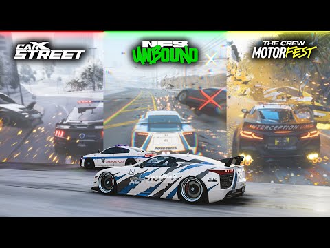 POLICE PURSUIT Comparison / CarX Street vs NFS Unbound vs The Crew Motorfest /