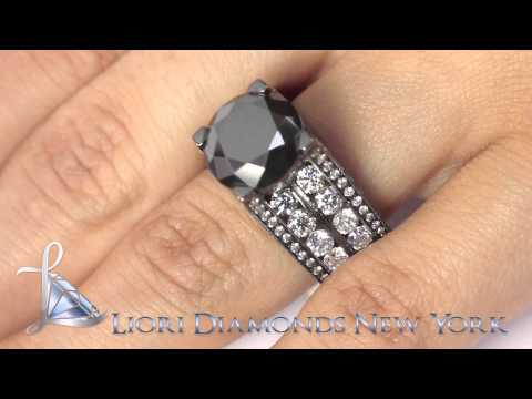 BDR-234 - 12.63 Carat Certified Natural Black Diamond Engagement Ring 14k Black Gold