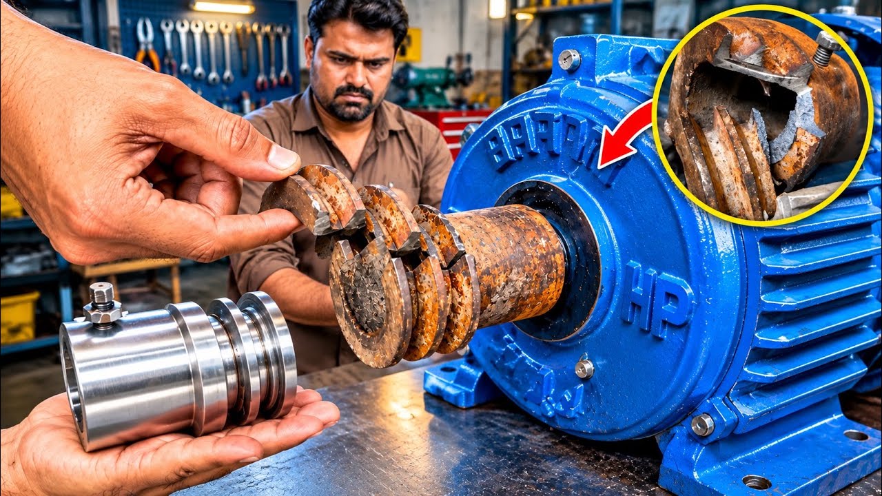 Broken Motor Pulley Restored | Complete Repair & New Pulley Making Process