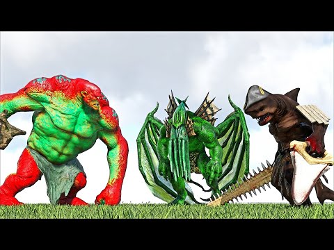 SCP-2662 CTHULHU-VILGAX  VS KING SHARK MARAUDING TIBUR & GIANT CYCLOPS (ARK SURVIVAL EVOLVED BATTLE)