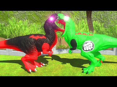 DINOSAURUS RED BATMAN T-REX vs T-REX3 HULK vs GORO DEATH RUN - Animal Revolt Battle Simulator ARBS