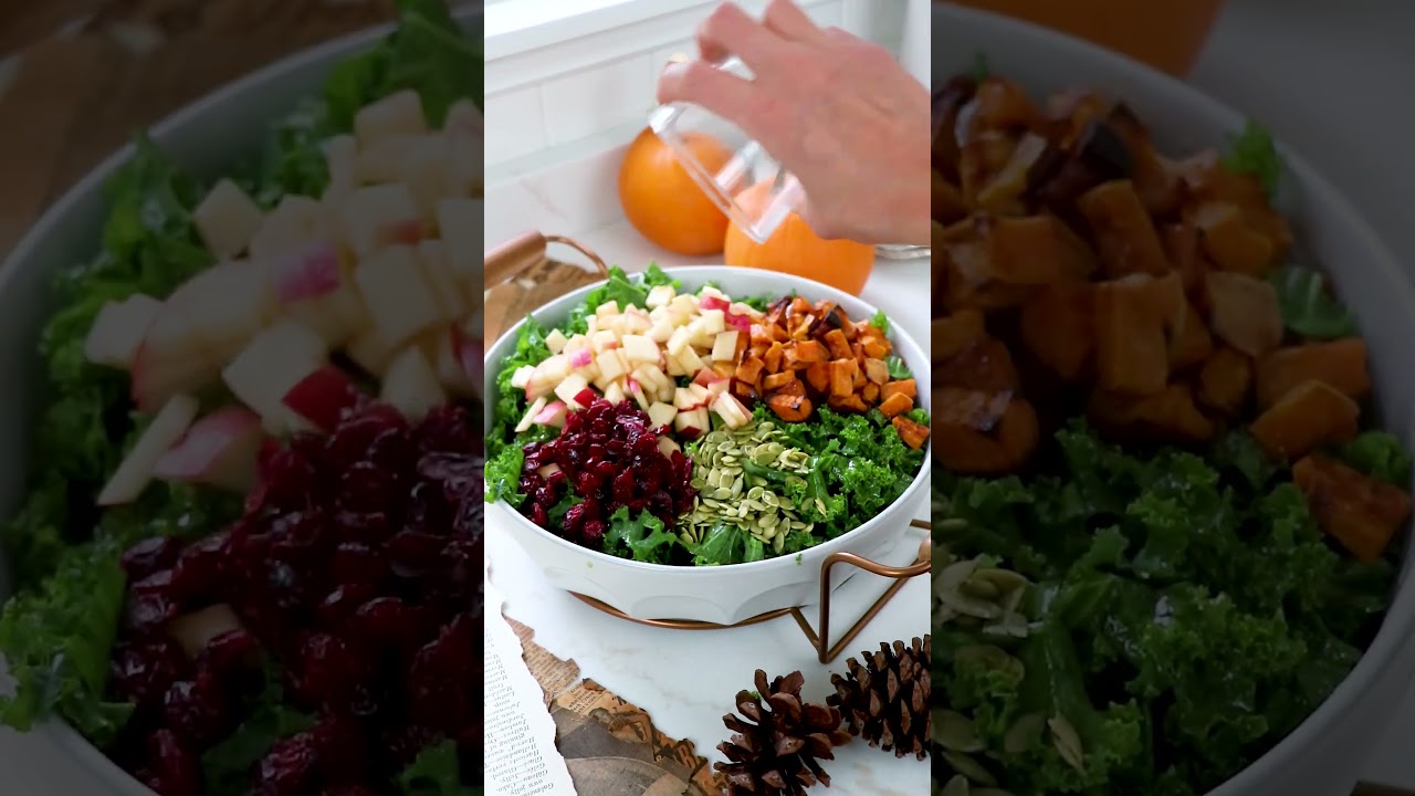 Sweet Potato & Apple Fall Harvest Kale Salad  I  Fall Harvest Dinner Party #kalesalad #fallrecipes