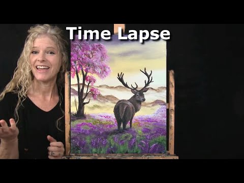 TIME LAPSE - Learn How to Draw and Paint "SPRING BUCK" with Acrylic -Easy Fun Animal Art Tutorial