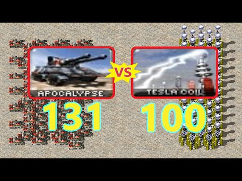 Apocalypse vs Tesla Coil - Same Cost + Power - Red Alert 2