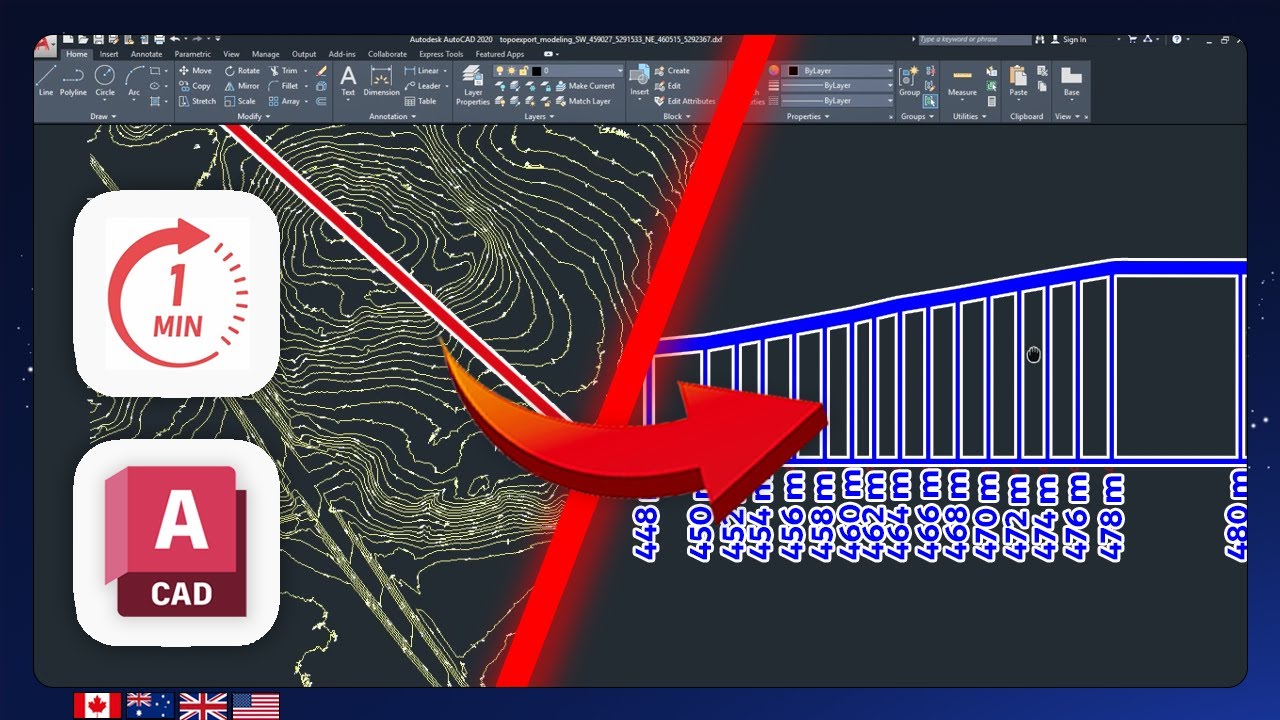 AutoCAD - Generate Terrain Section from 3D Contour Lines (Free Script + Site Plan)