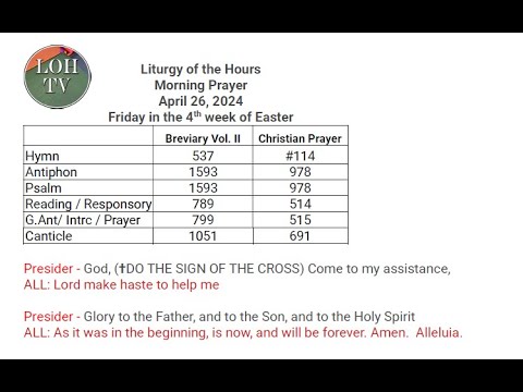 Liturgy of the Hours Morning Prayer April 26, 2024
