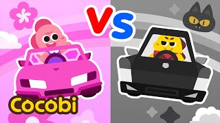 Pink vs. Black Shopping Cart Race | Color Songs for Kids & Nursery Rhymes | Cocobi