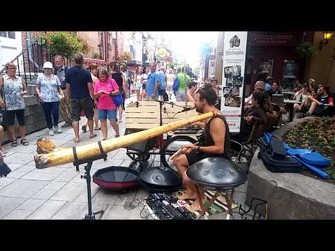 Philippe Gagne Handpan Artist Playing at Downtown Quebec CA