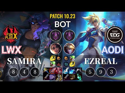 FPX Lwx Samira vs EDG Aodi Ezreal Bot - KR Patch 10.23