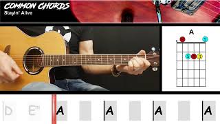 Stayin' Alive - Bee Gees | EASY GUITAR LESSON | Scrolling Chords & Lyrics