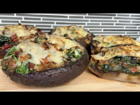 Stuffed Portobello Mushrooms- Bacon, Onions, Spinach and Cheese