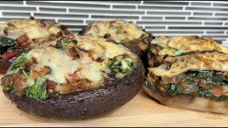 Stuffed Portobello Mushrooms- Bacon, Onions, Spinach and Cheese