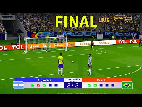 Brazil vs Argentina - Penalty Shootout - Final Copa America 2024 | Messi vs Neymar | PES Gameplay