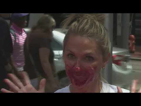 Jenny Hansson eats pie for charity