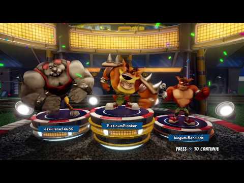 Tiny Tiger, Koala Kong and Crunch Bandicoot Winning Podium. (Crash Nitro Fueled)