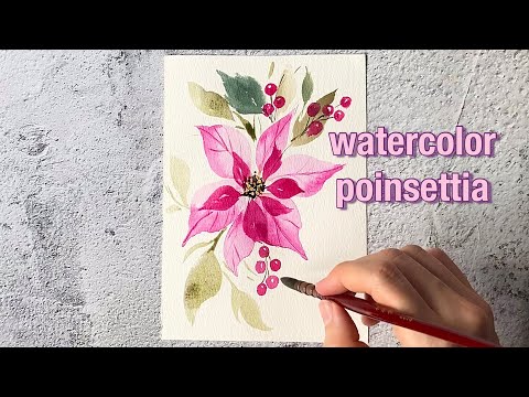 Easy Watercolor Poinsettia For Beginners | Christmas card | Paint With Me