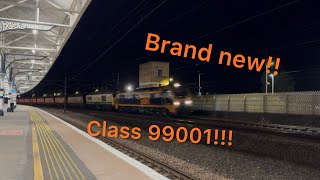 **Brand new** Class 99001!! passing through Retford station with 69013 & 69014  ￼￼