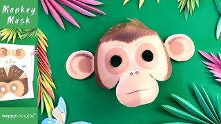 Make your own 3D paper Monkey mask. Instantly download a cute Monkey mask template from Happythought