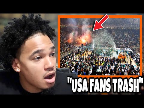 American Athlete First Time Reacting To Basketball Fans And Atmosphere USA vs EUROPE...