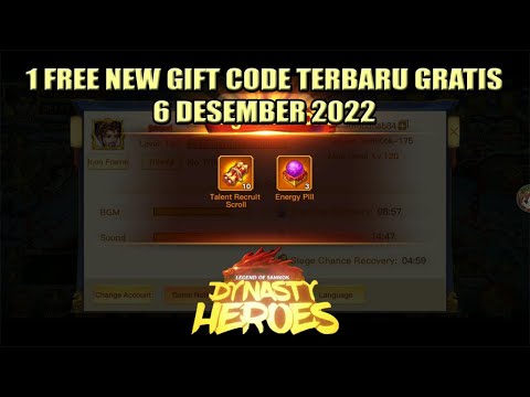 1 Free New Gift Code Terbaru Gratis 6 Desember 2022 | Dynasty Heroes - Legend of Samkok | Mimin Spy