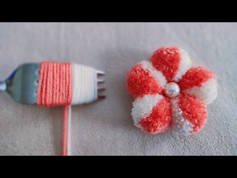 Super Easy Woolen Flower Making Trick with Fork - Hand Embroidery Designs - Amazing Trick -DIY Craft