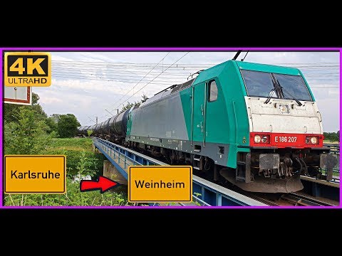 【4K】 Führerstandsmitfahrt Karlsruhe Miro 2  nach Weinheim über Graben-Neudorf,Schwetzingen