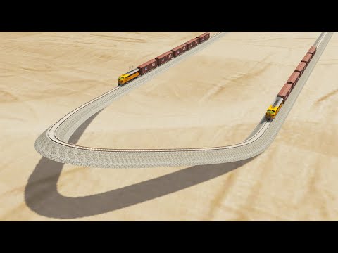 Impossible Elevated U Shape Rail Tracks Vs Trains - BeamNG.Drive