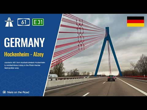 Driving in Germany: Autobahn A61 E31 from AD Hockenheim to AK Alzey