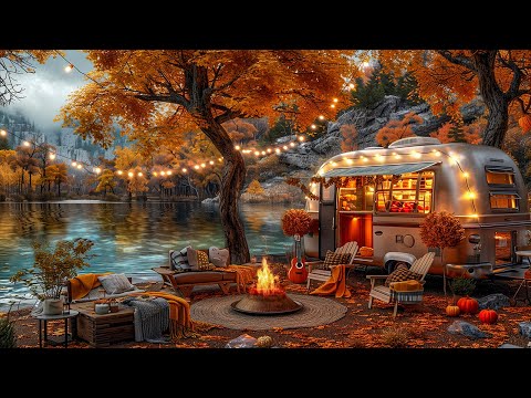 Charming Jazz Guitar Music to Unwind 🍂 Autumn Lakeside Ambience ~ Peaceful Scenery Dispels Fatigue