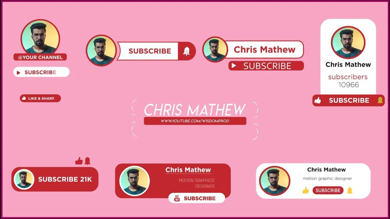 8 YouTube Subscribe Animated Buttons with Photo, Like & Notification Bell