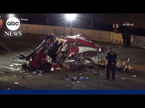 Medical helicopter crashes on California freeway