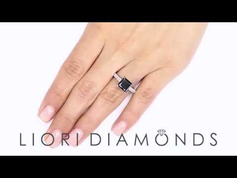 BDR-SOLD-064 - 3.38 Carat Princess Cut Natural Black Diamond Engagement Ring 14k White Gold