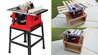 How to make a DIY Table Saw Stand / Cart with Storage, Dust Collection, Folding Outfeed & Wheels