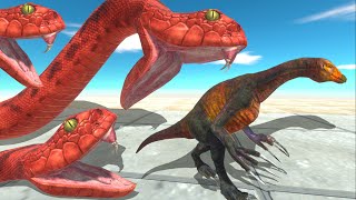 Dinosaurs run away from giant snakes - Animal Revolt Battle Simulator