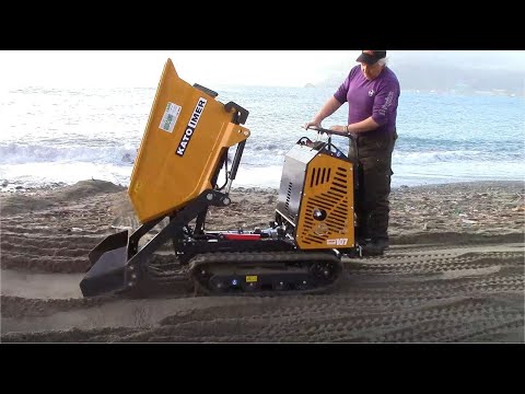 MOTOCARRIOLA CINGOLATA KATOIMER CARRY 107 AUTOCARICANTE in AZIONE su SPIAGGIA