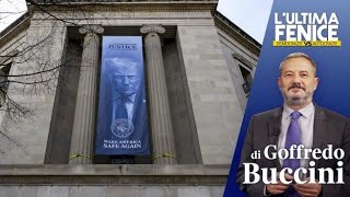 Trump "Caro leader" nello striscione sul dipartimento della Giustizia