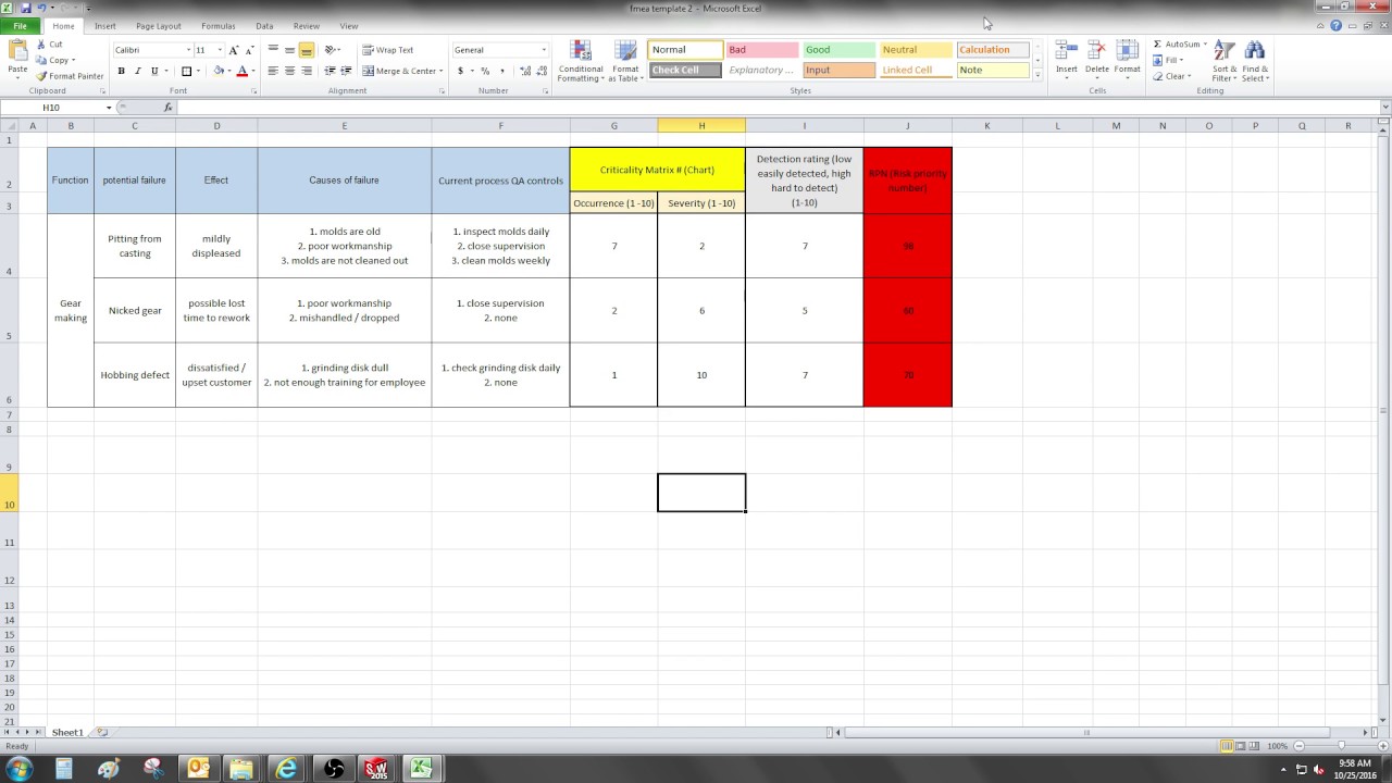 FMEA (template and example) - excel - video 119